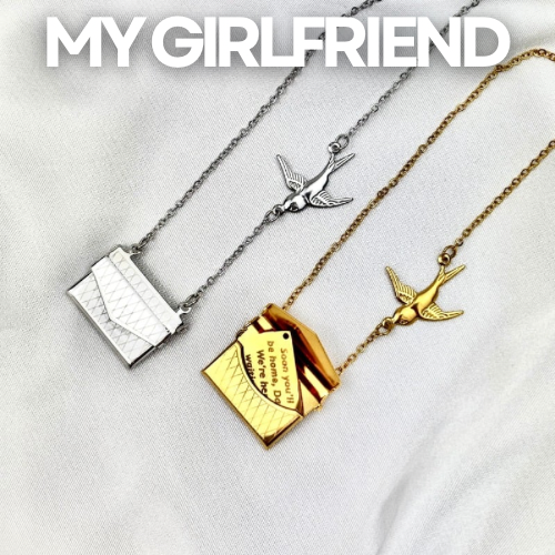 My Girlfriend Envelope Necklace with Bird Design, Custom Engraved Message
