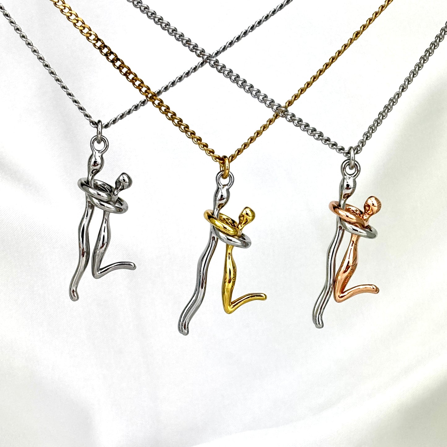 Romantic Couple Embrace Necklace, Elegant Hug Lovers Jewelry