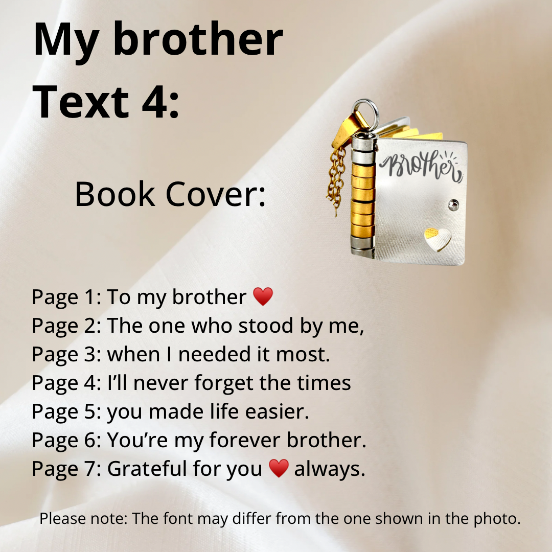 My Brother Book Necklace, Custom Engraved Message