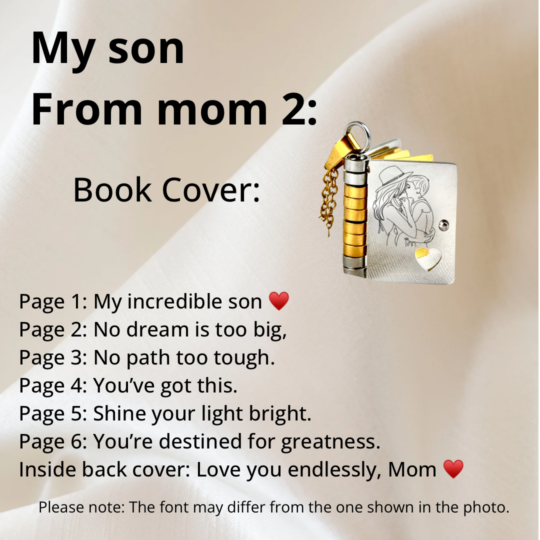 My Son Book Necklace, Custom Engraved Message