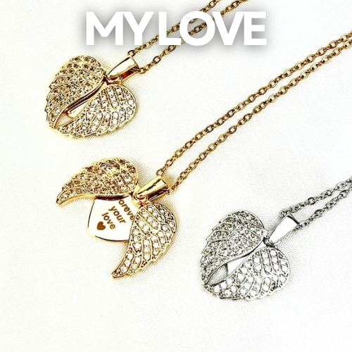 My Love Angel Wings Necklace with Hidden Message, Custom Engraved