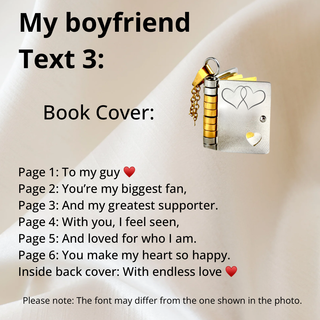 My Boyfriend Book Necklace, Custom Engraved Message