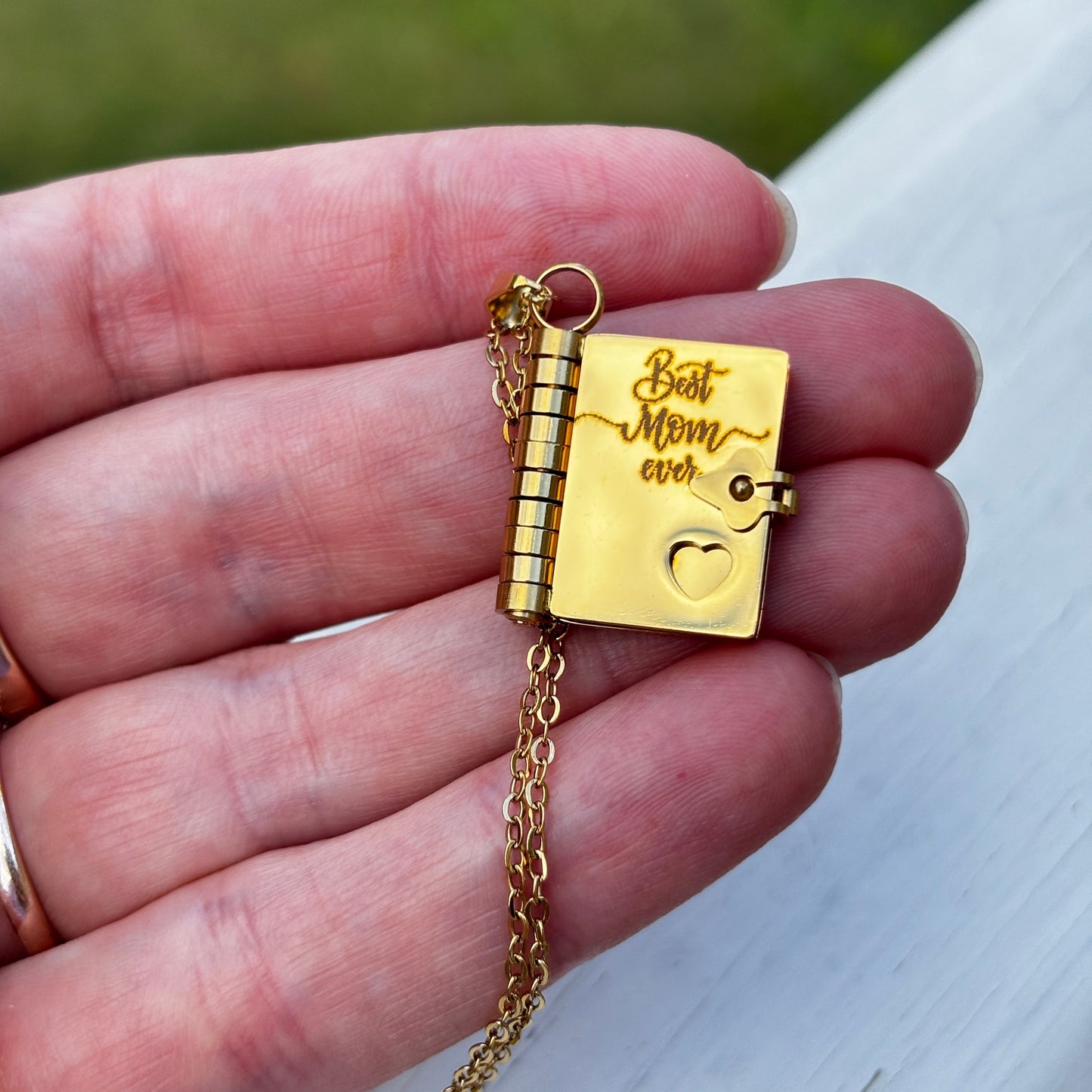 My Mom Book Necklace, Custom Engraved Message