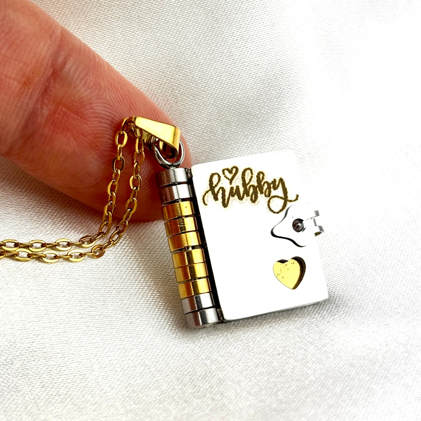 My Boyfriend Book Necklace, Custom Engraved Message