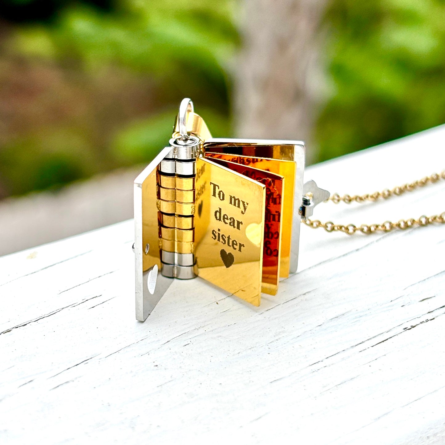 My Sister Book Necklace, Custom Engraved Message
