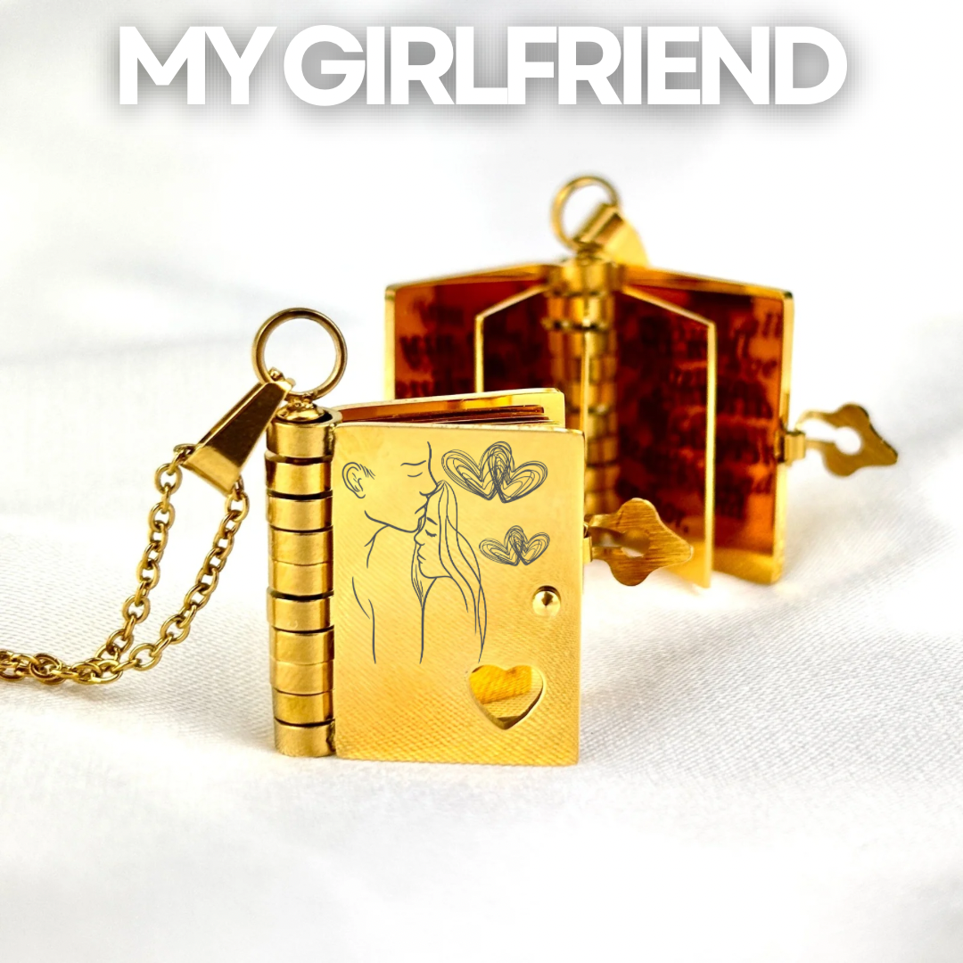 My Girlfriend Book Necklace, Custom Engraved Message