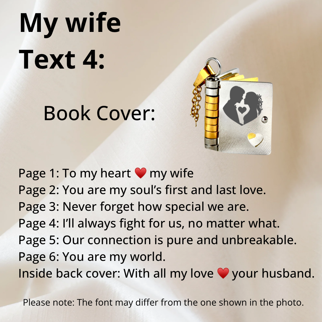 My Wife Book Necklace, Custom Engraved Message