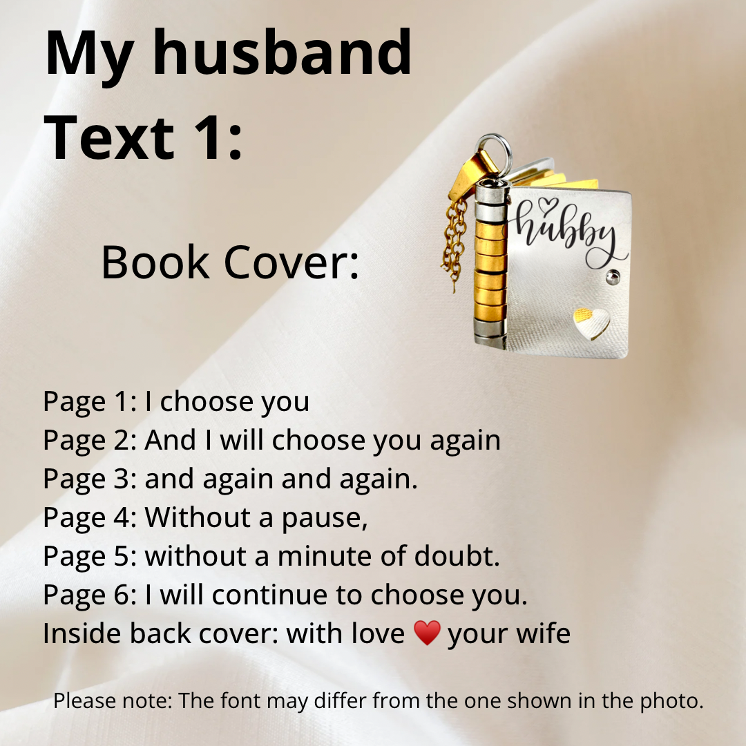 My Husband Book Necklace, Custom Engraved Message