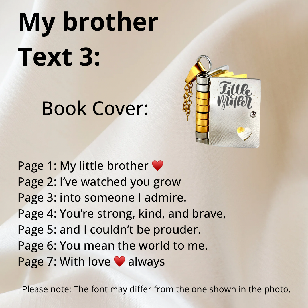 My Brother Book Necklace, Custom Engraved Message