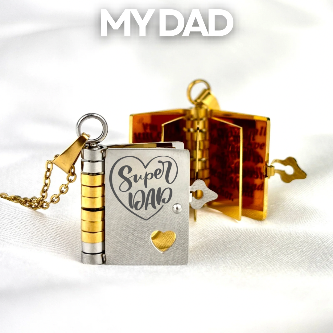 My Dad Book Necklace, Custom Engraved Message