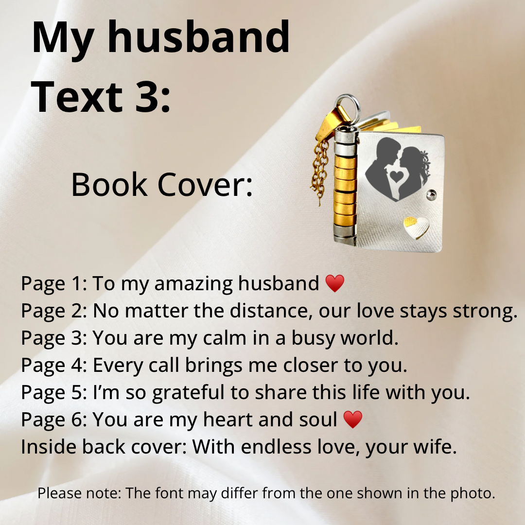 My Husband Book Necklace, Custom Engraved Message