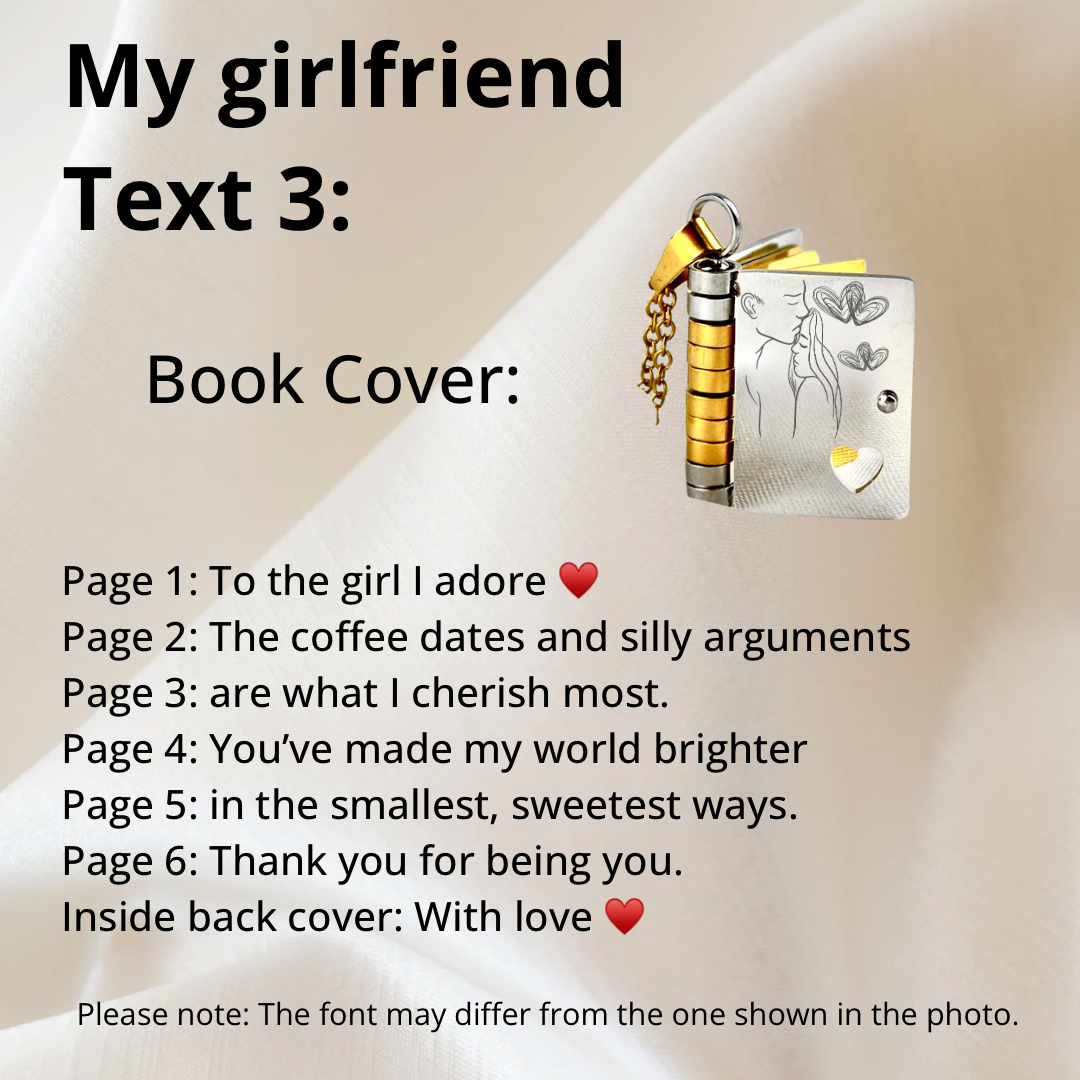 My Girlfriend Book Necklace, Custom Engraved Message