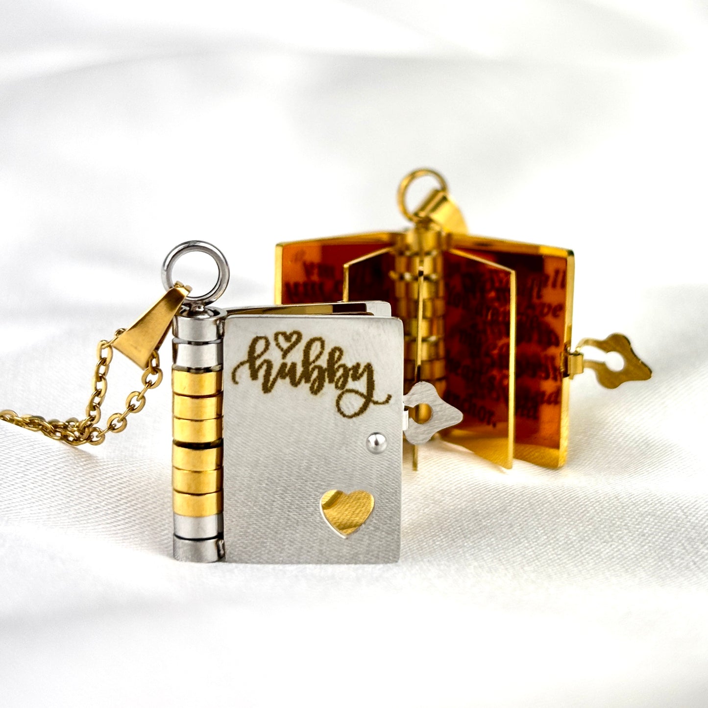 My Husband Book Necklace, Custom Engraved Message