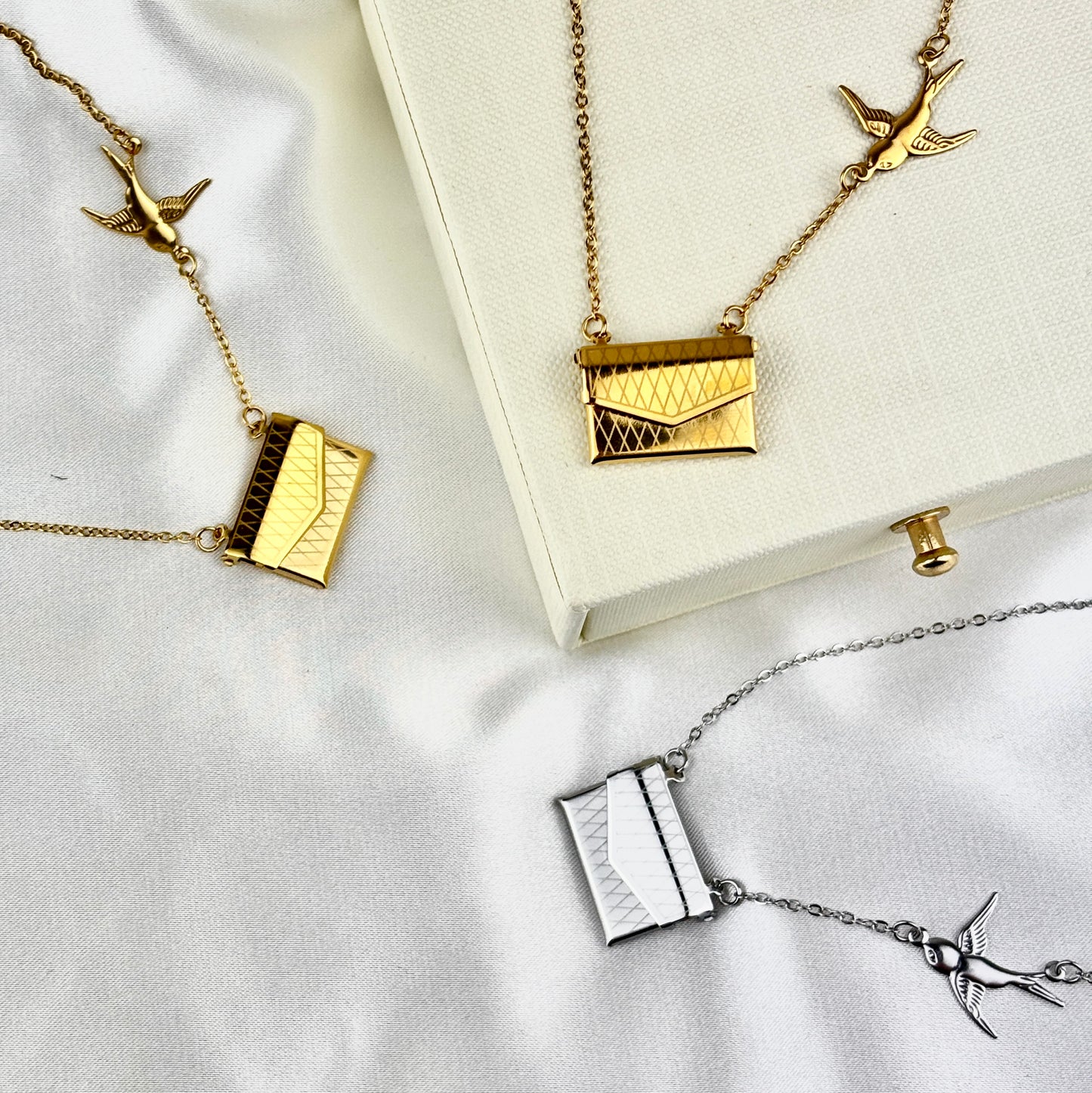 My Daughter Envelope Necklace with Bird Design, Custom Engraved Message