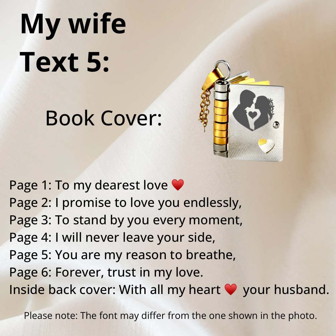 My Wife Book Necklace, Custom Engraved Message