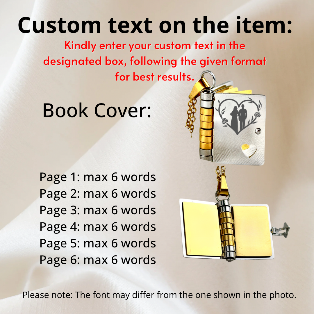 My Wife Book Necklace, Custom Engraved Message