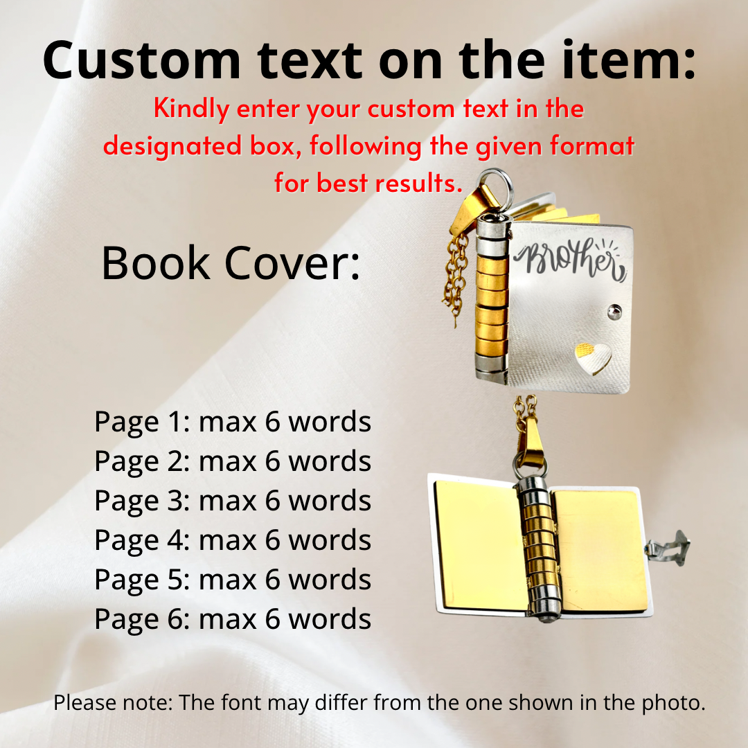 My Brother Book Necklace, Custom Engraved Message