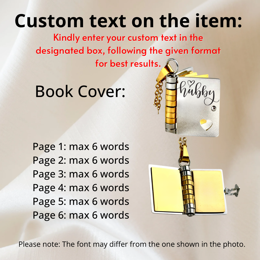 My Husband Book Necklace, Custom Engraved Message