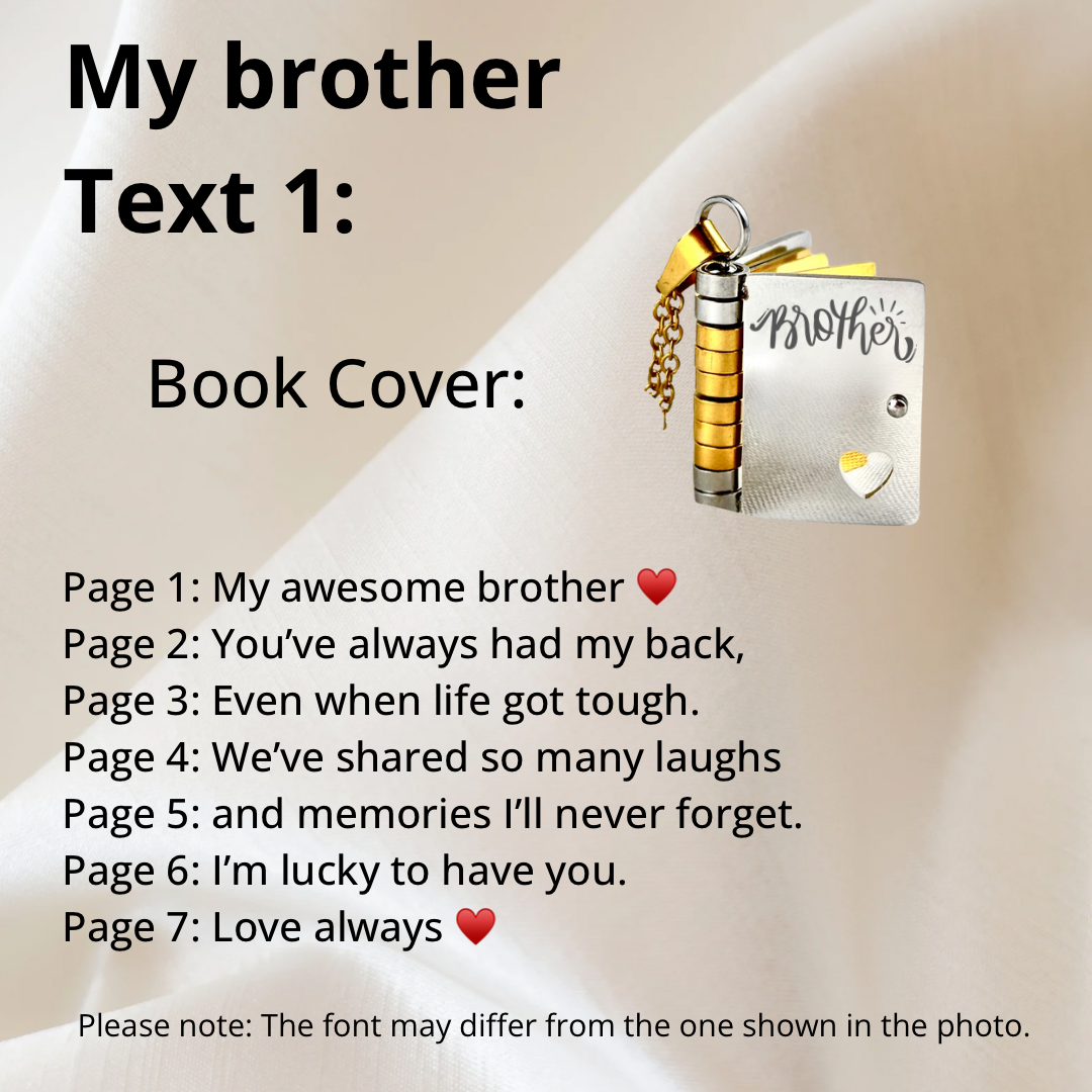 My Brother Book Necklace, Custom Engraved Message