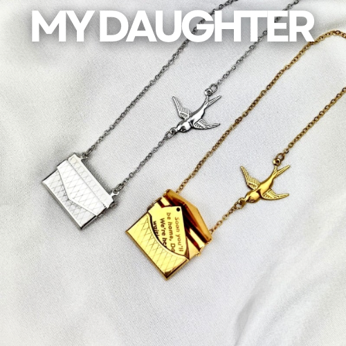 My Daughter Envelope Necklace with Bird Design, Custom Engraved Message