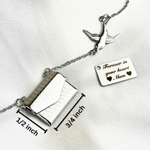 My Daughter Envelope Necklace with Bird Design, Custom Engraved Message