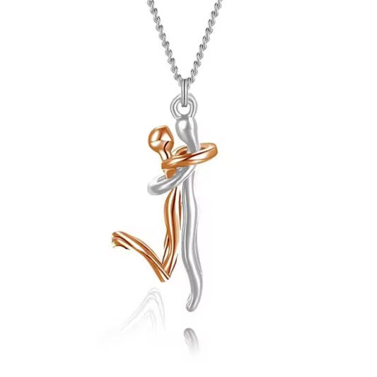 Romantic Couple Embrace Necklace, Elegant Hug Lovers Jewelry