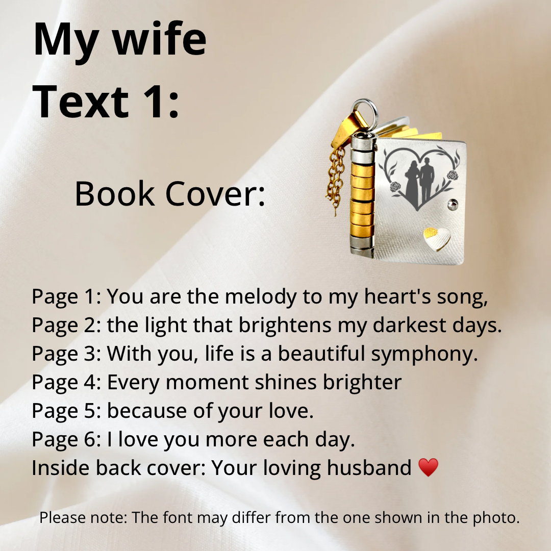 My Wife Book Necklace, Custom Engraved Message