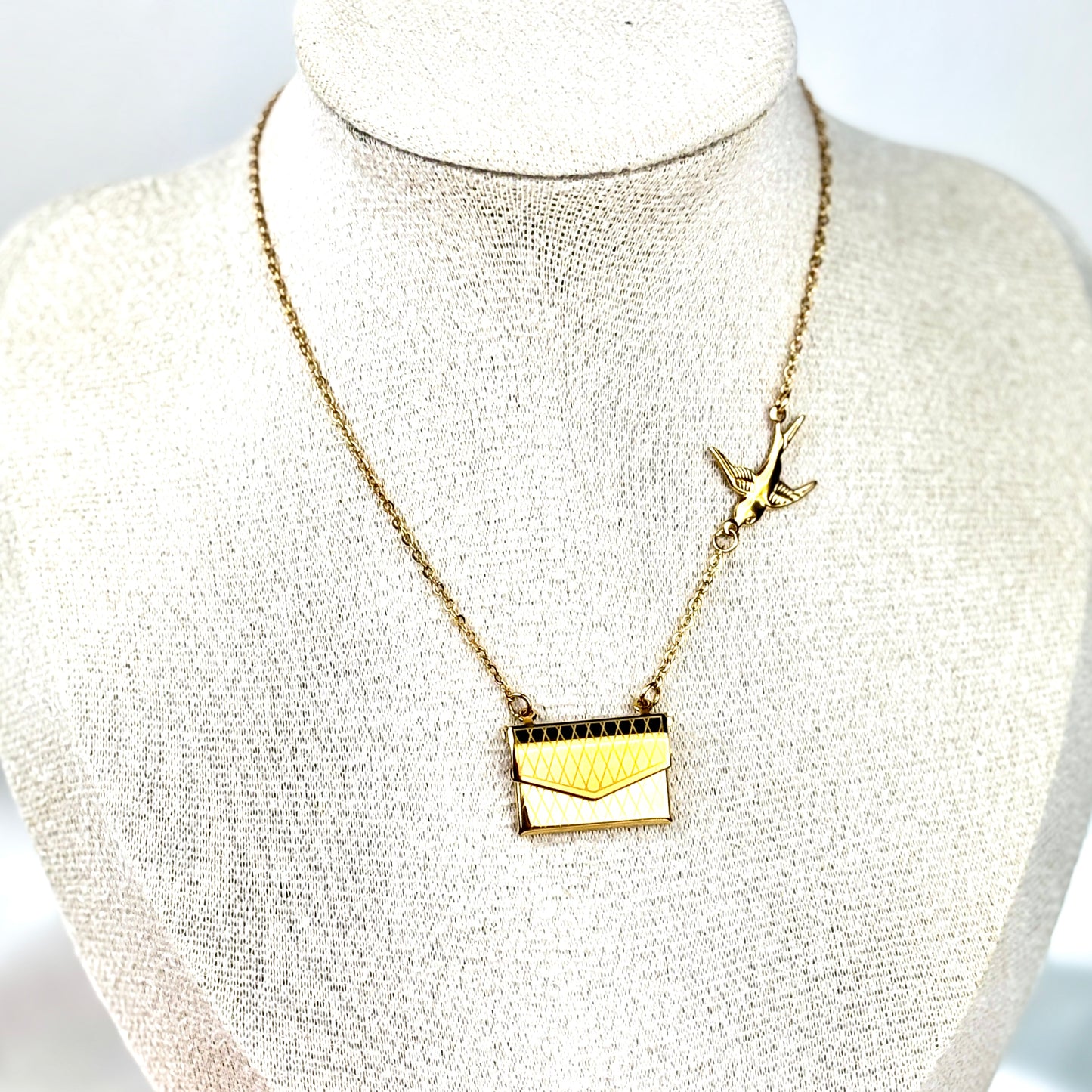 My Daughter Envelope Necklace with Bird Design, Custom Engraved Message