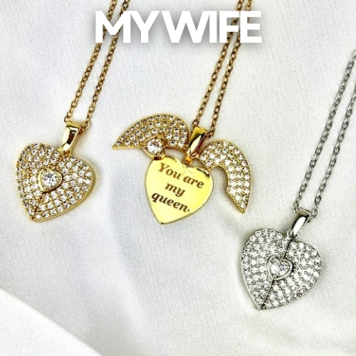 My Wife Heart Necklace with Hidden Message, Custom Engraved