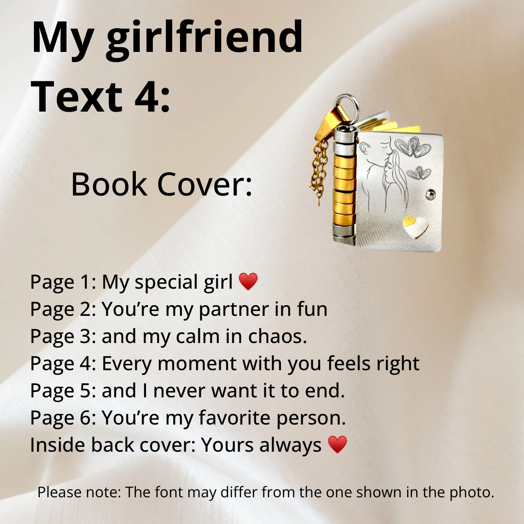 My Girlfriend Book Necklace, Custom Engraved Message