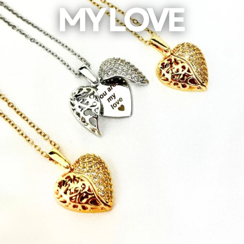 My Love Vintage Heart Necklace with Hidden Message, Custom Engraved