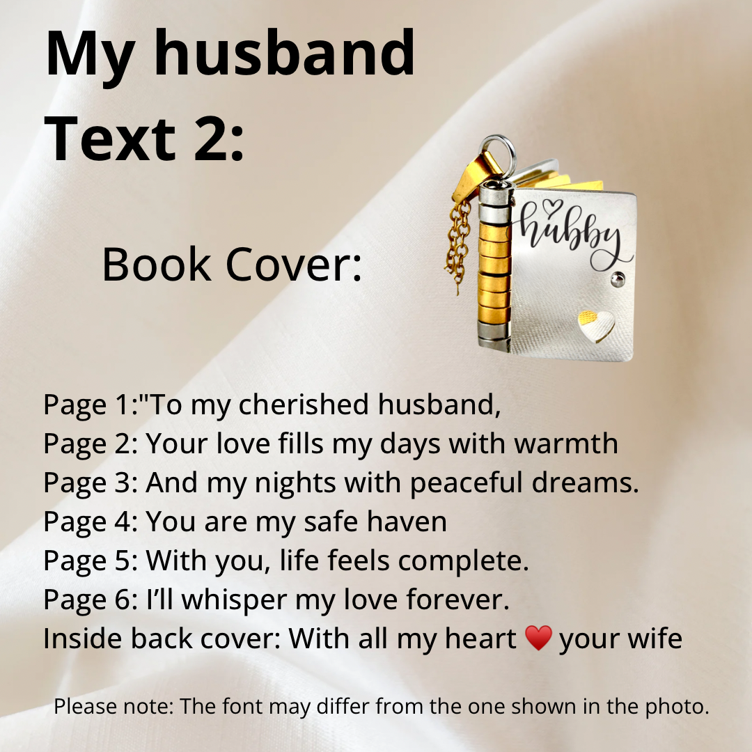 My Husband Book Necklace, Custom Engraved Message