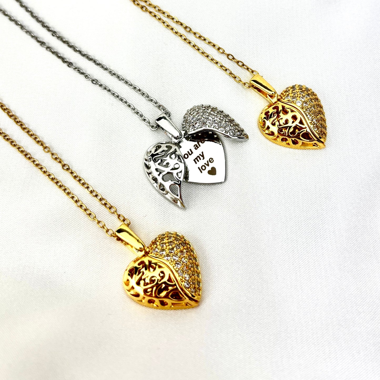My Love Vintage Heart Necklace with Hidden Message, Custom Engraved
