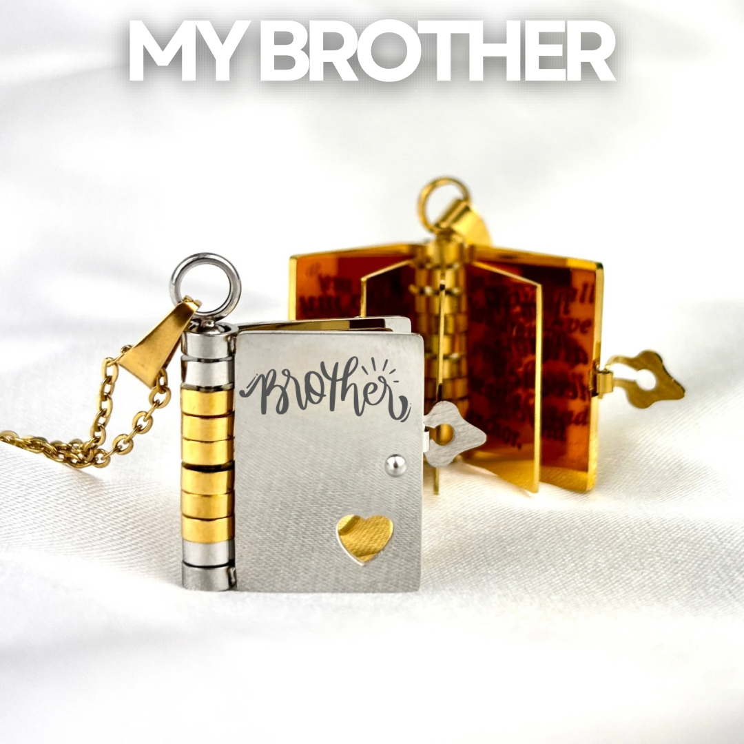 My Brother Book Necklace, Custom Engraved Message