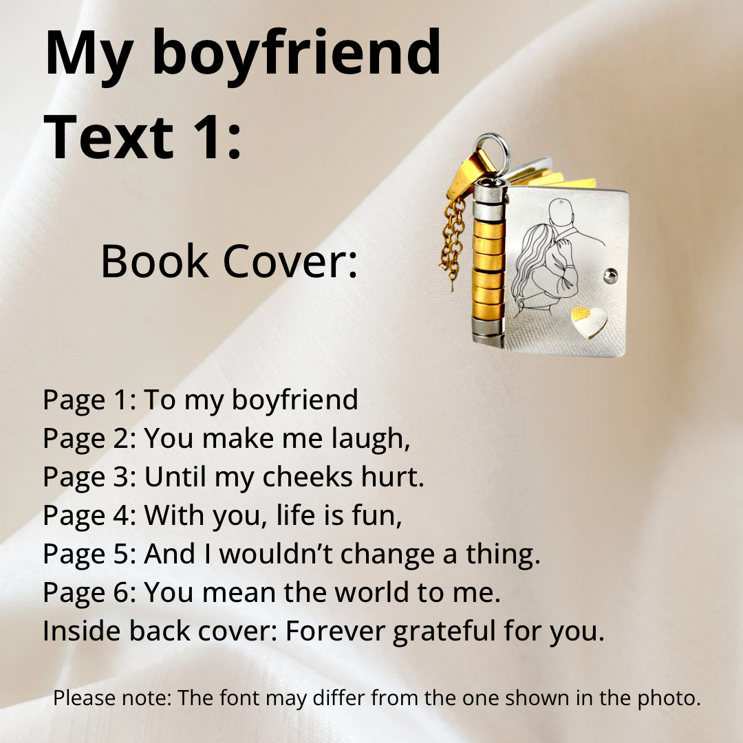My Boyfriend Book Necklace, Custom Engraved Message