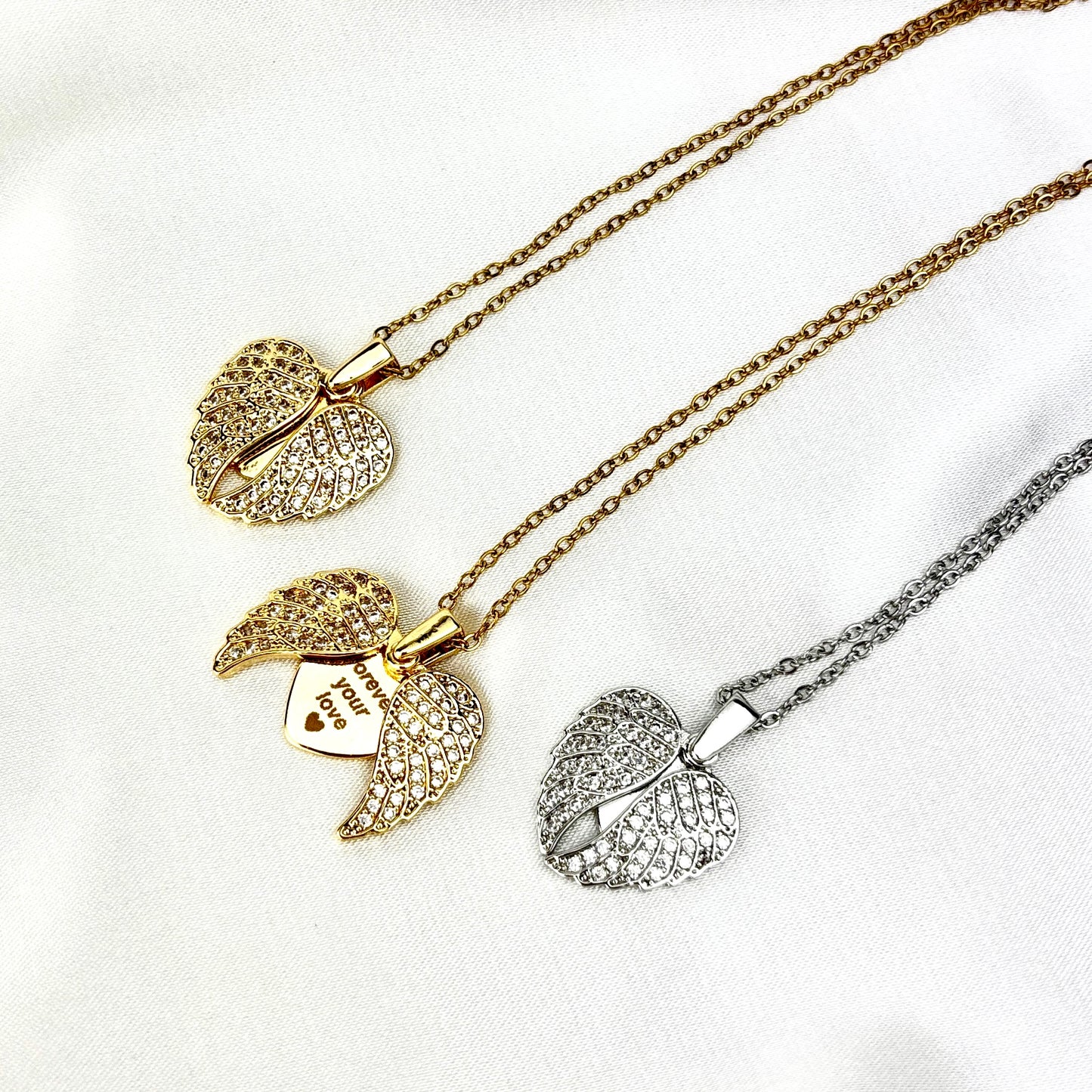 My Love Angel Wings Necklace with Hidden Message, Custom Engraved