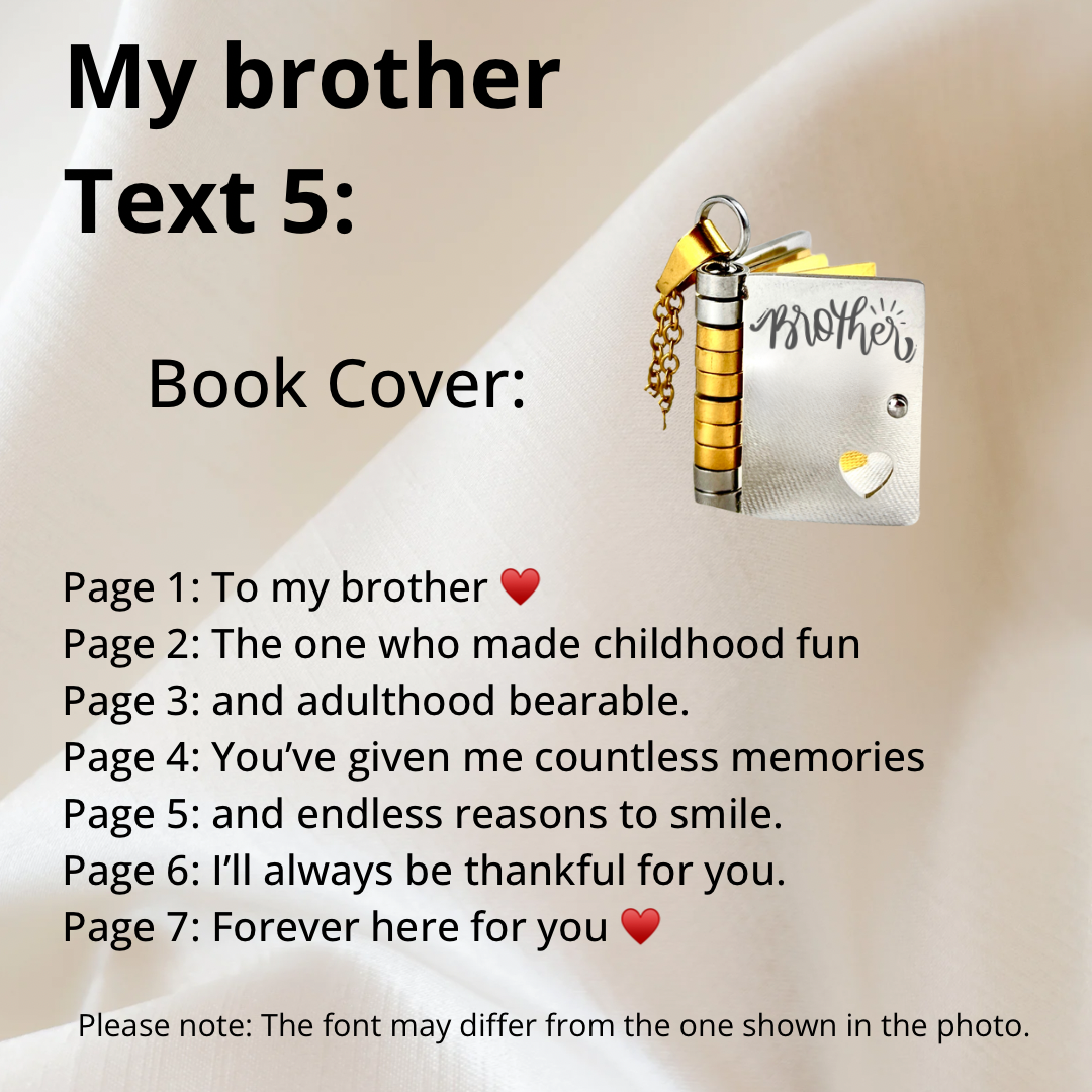My Brother Book Necklace, Custom Engraved Message