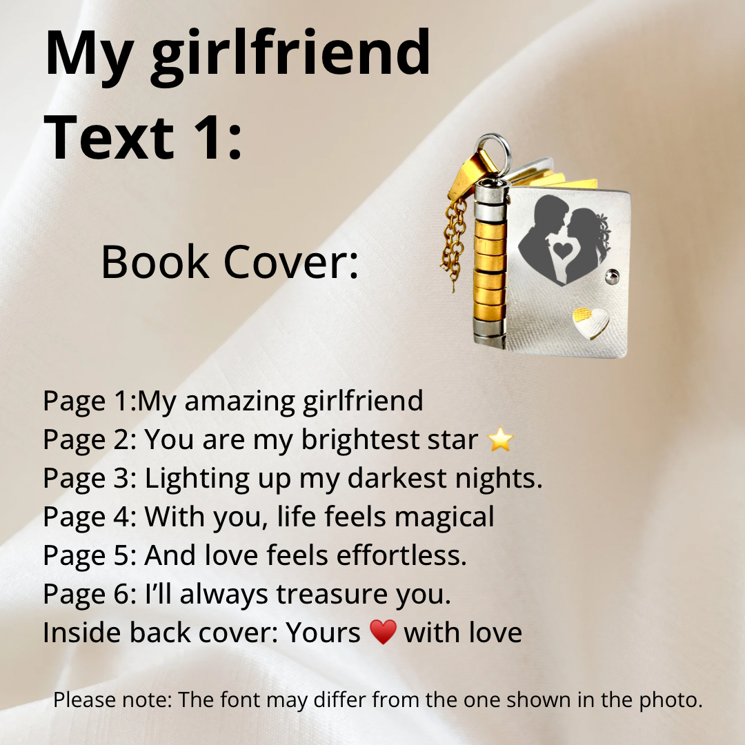 My Girlfriend Book Necklace, Custom Engraved Message
