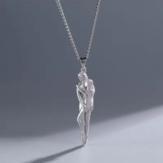 Romantic Vintage Couple Hug Necklace, Elegant Hug Lovers Jewelry