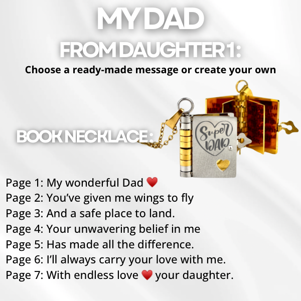 My Dad Book Necklace, Custom Engraved Message