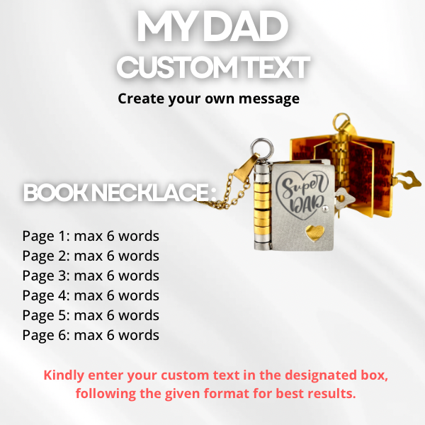 My Dad Book Necklace, Custom Engraved Message
