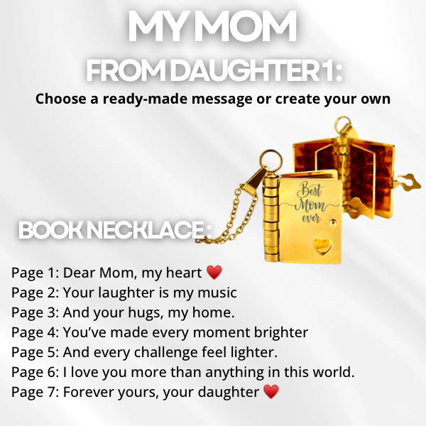 My Mom Book Necklace, Custom Engraved Message
