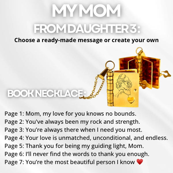 My Mom Book Necklace, Custom Engraved Message