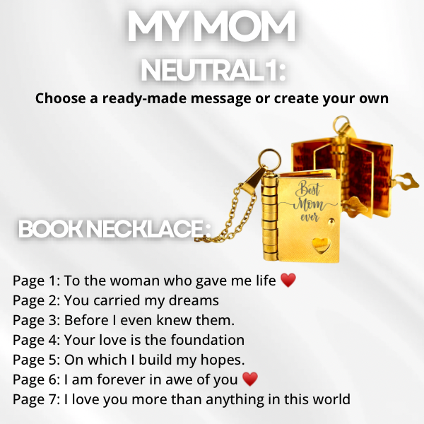 My Mom Book Necklace, Custom Engraved Message