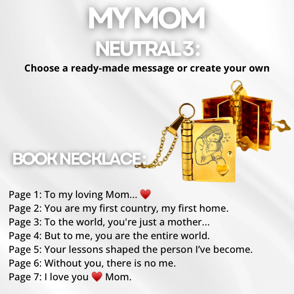 My Mom Book Necklace, Custom Engraved Message