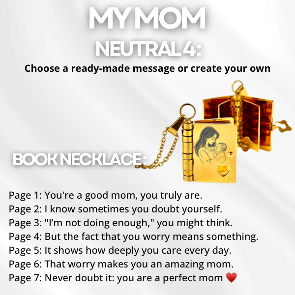 My Mom Book Necklace, Custom Engraved Message