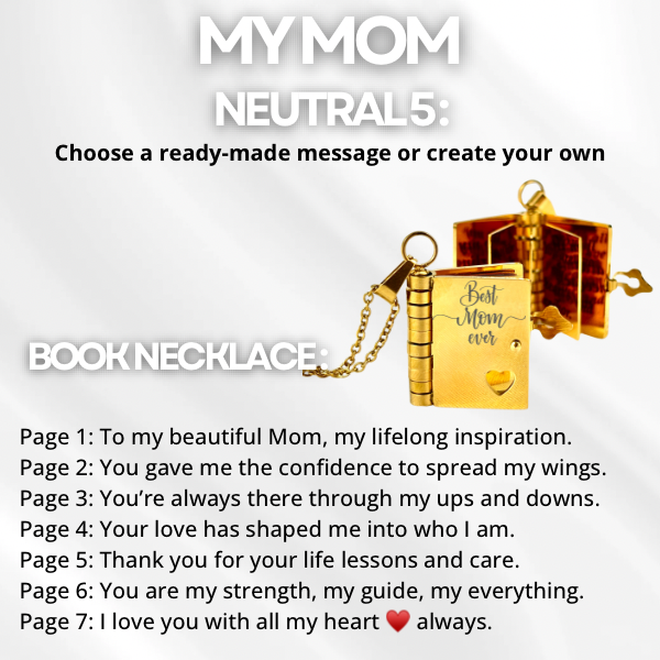 My Mom Book Necklace, Custom Engraved Message