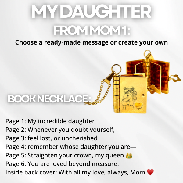 My Daughter Book Necklace, Custom Engraved Message