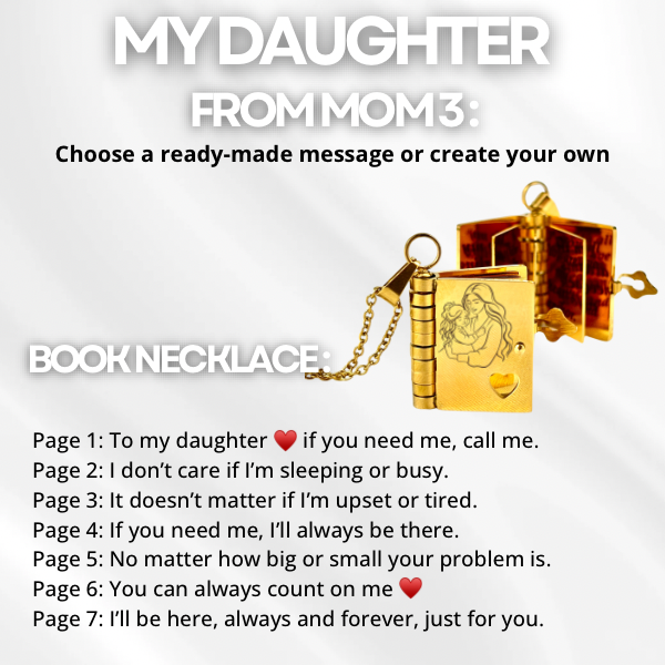 My Daughter Book Necklace, Custom Engraved Message