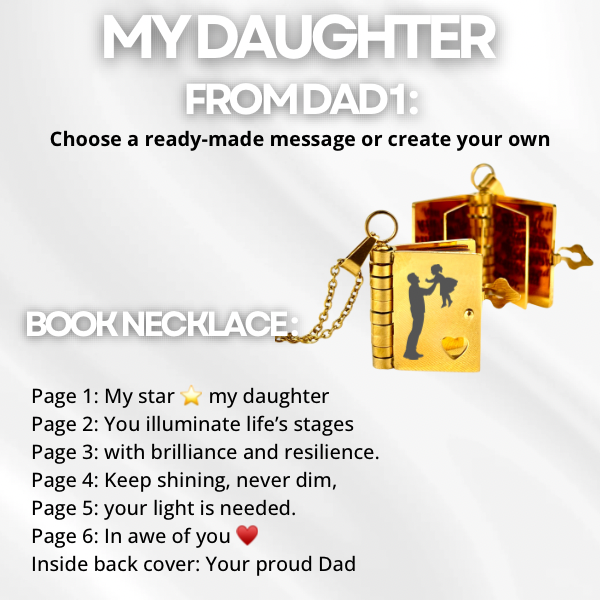 My Daughter Book Necklace, Custom Engraved Message